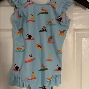 Blue and Yellow One Piece Swimsuit with Ruffled Sleeves